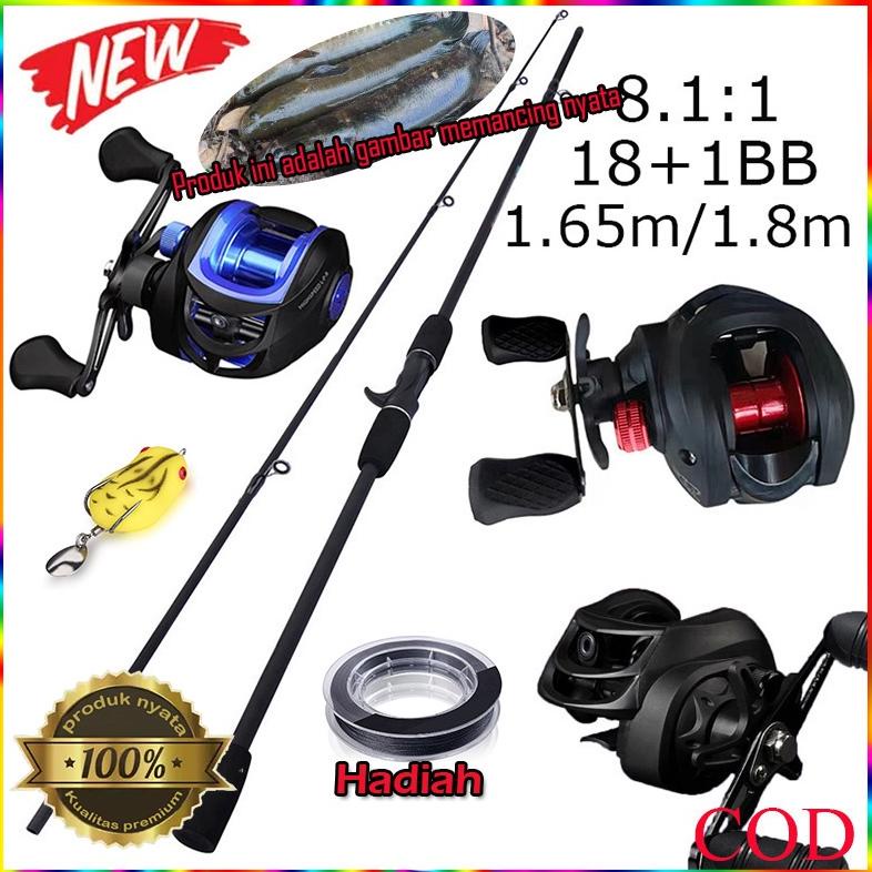 Joran Pancing Set Carbon Baitcasting Fishing Rod Metal Reel Max Drag 8kg Material Berkualitas Ul Ult
