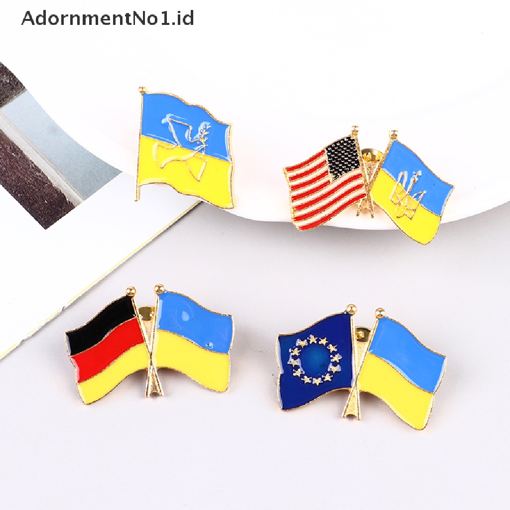 [AdornmentNo1] 1pc Bendera Ukraina Bros Aksesoris Pakaian Pin Logam Lencana Souvenir Badge [ID]