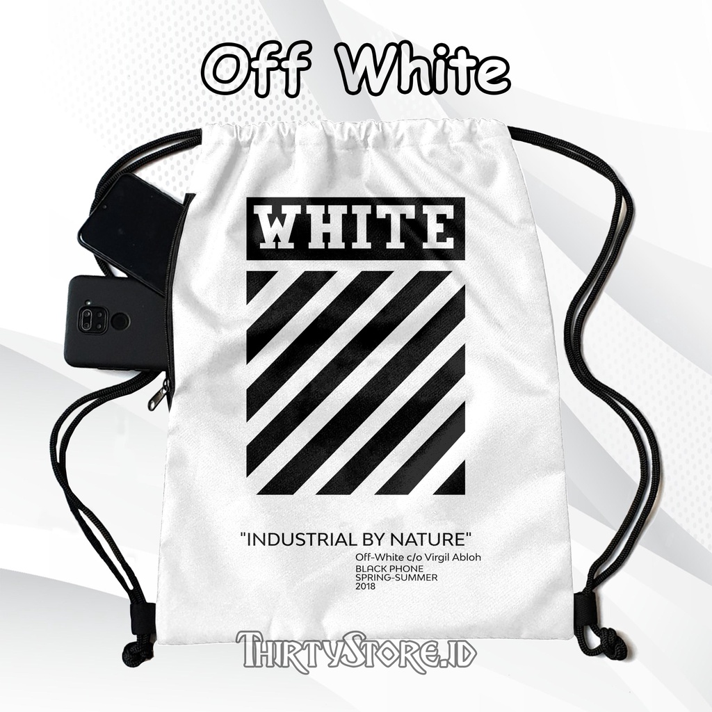 Tas Serut Anti Air New String Bag Full Print Pria Dan Wanita Motif Off White Tas Olahraga Tas Sekolah