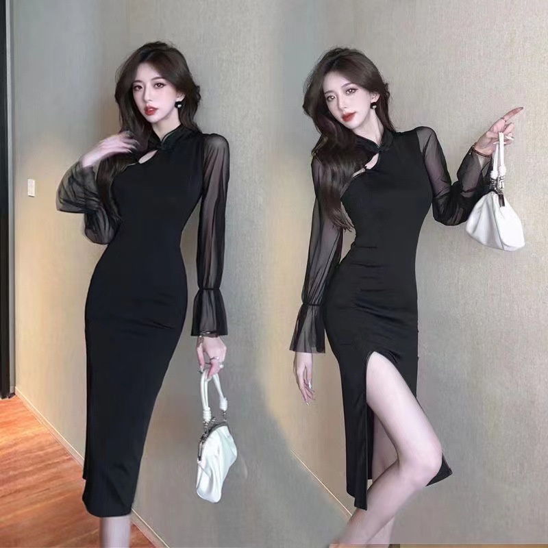 TJM BJ356 Dress Midi Wanita Lengan Panjang Dress Elegant Korean Fashion