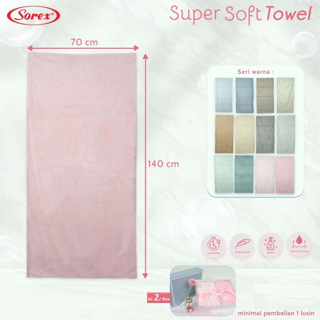 (1Box) Sorex Handuk Mandi Dewasa microfiber 1 Box isi 2 pcs / Hadiah lucu / kado Lucu