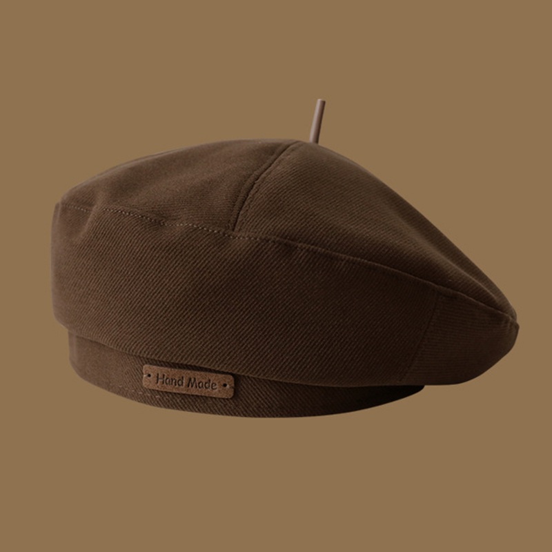 Baret Topi Wanita Muka Kecil Serbaguna Topi Retro Warna Solid Baret Kain Wol