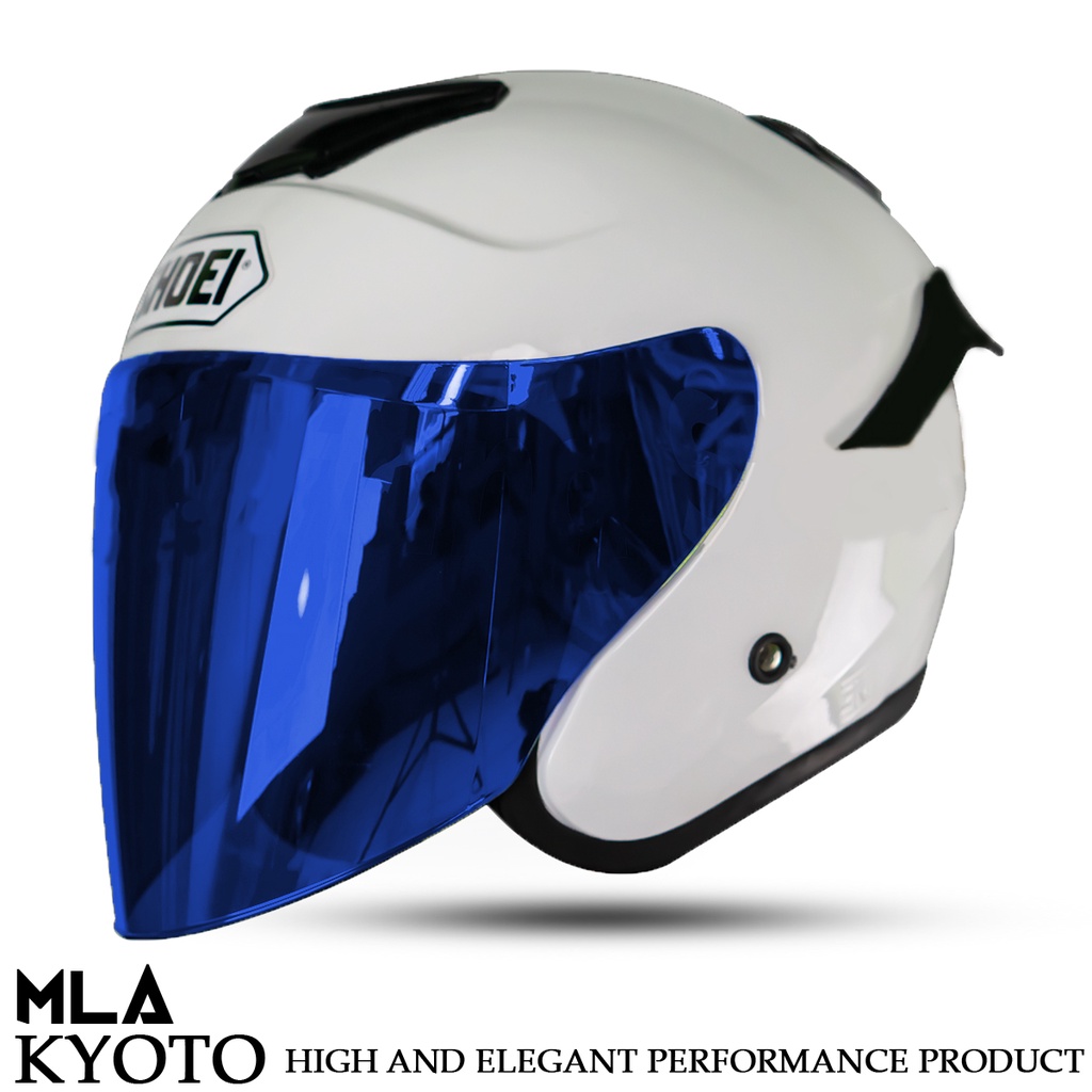 Helm Half Face MLA Kyoto / Putih Kaca Visor Gold-Blue-Hitam Iridium / Helm Premium SNI untuk Pria Dan Wanita Dewasa COD