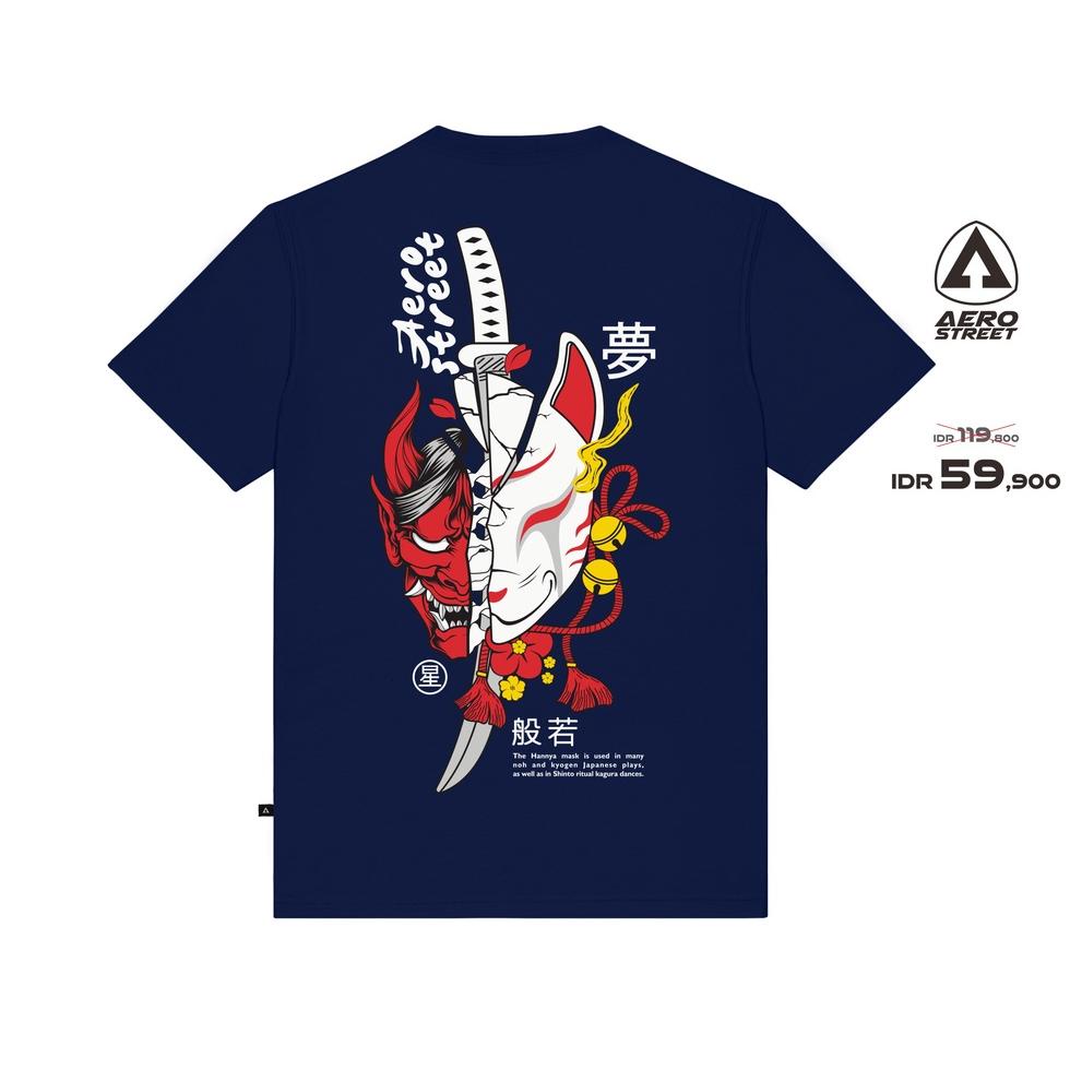 New Sale Aerostreet T Shirt Hannya Kitsune Navy Kaos T-Shirt Tshirt AADAA