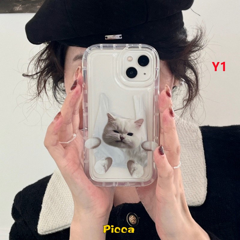 IPHONE  Casing Ponsel Pasangan Kartun Kucing Anjing Lucu Kompatibel Untuk Iphone6 6S 7 8 Plus XR 11 14 13 12 Pro MAX X XS MAX Airbag Shockproof Soft TPU Silicon Clear Cover