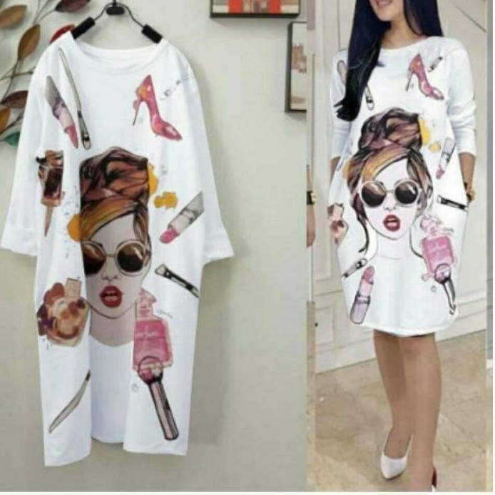 ➱ TUNIK UKURAN JUMBO / TUNIK KAOS JUMBO OVERSIZE / Bunny shop /Dress big size Beauty Putih ℗