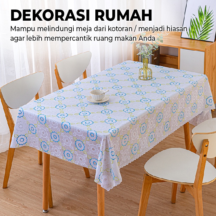 Lodoestar COD - Taplak Meja Makan Meteran Motif Bunga-Bunga Premium - Taplak Meja Makan Bahan Pvc Termurah - D37