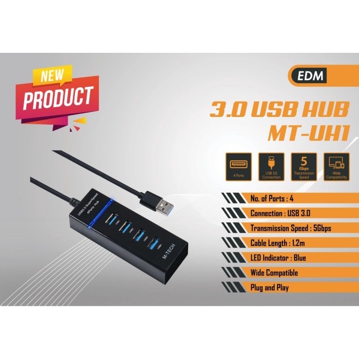 M-Tech Usb Hub 3.0 4 Port MT-UH1 1.2 Meter