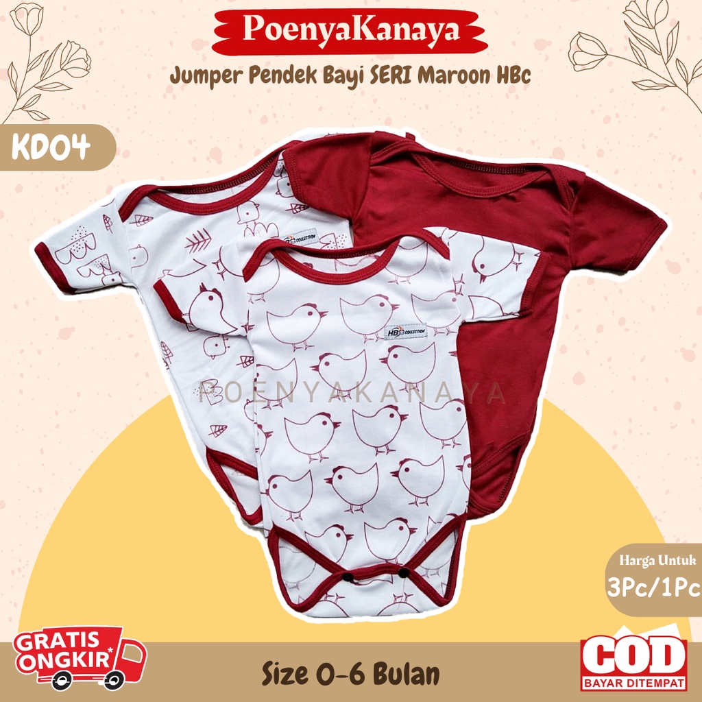 3pc/1pc Jumper Pendek Bayi SERI MAROON HBc 0-6 Bulan KD04