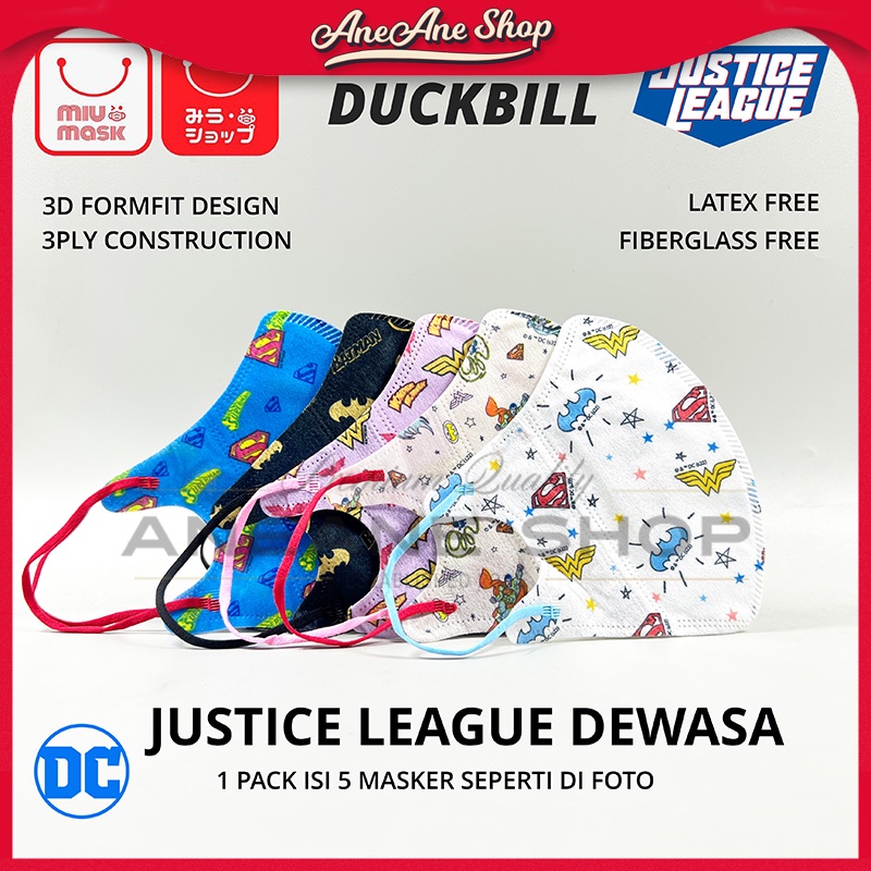 Masker MIU MASK Justice League 3D Duckbill Mask Dewasa (3Ply)