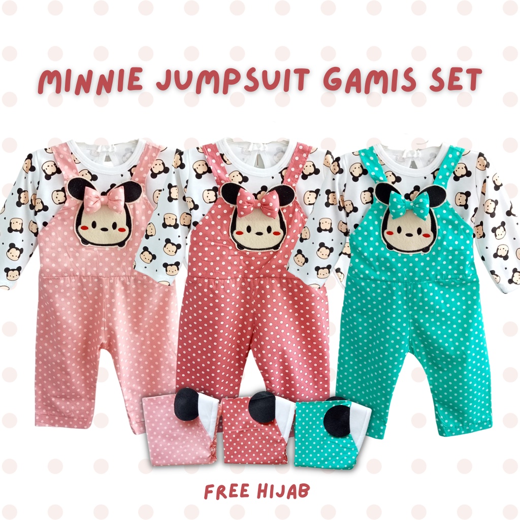 Miiiniie polkadot jumpsuit gamis  set pakaian bayi anak fashion overall setelan overall gamis anak perempuan baju muslin anak balita baby 6 12 18 bulan