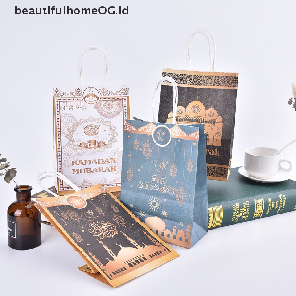 // Beautifulhomeog.id// 6pcs/set Tas Bingkisan Kertas Eid Mubarak Ramadhan Favo r Bag Untuk Hadiah Perlengkapan Pesta **