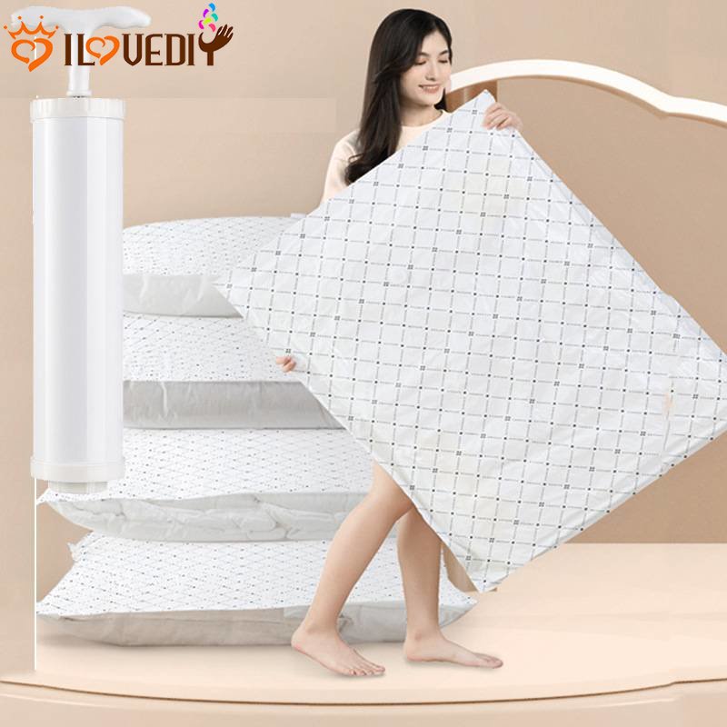 Tas Organizer Terkompresi Lipat Hemat Ruang Penyimpanan Vacuum Seal Packet (Dengan Pompa Tangan Home Organizer Quilts Pakaian Vacuum Storage Vakum Storage Bags Untuk Pakaian Bedding