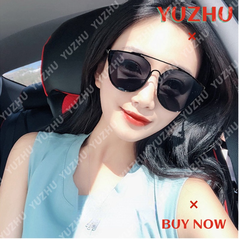 (YUZHU) Baru Bergaya Transparan Putaran Bingkai Kerai Kacamata Hitam Vintage Fashion Double Beam UV Protection Sunglasses