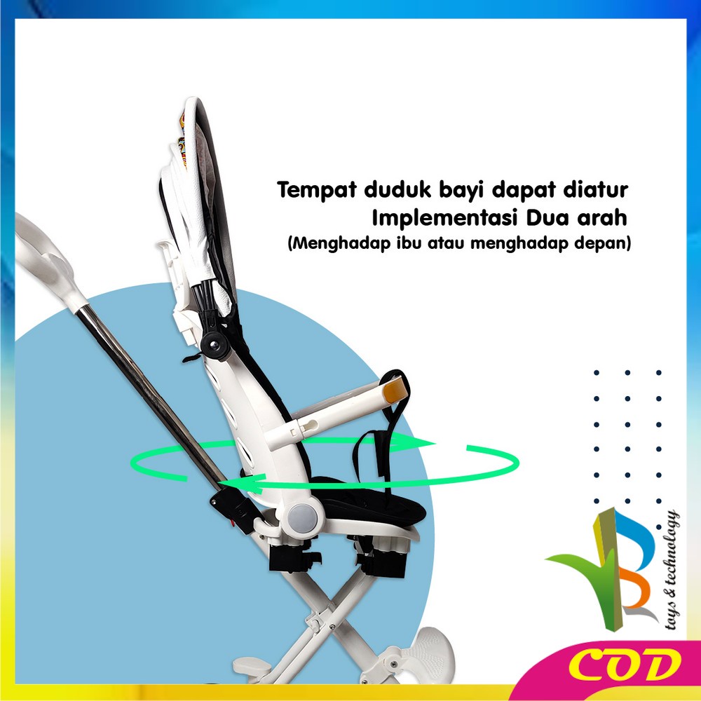 RB-C772 Kereta Dorong Bayi Lipat Dua Arah Stroller Dorong Bayi Dengan Atap / Perlengkapan Bayi Portable Stroler Roda 4 Import