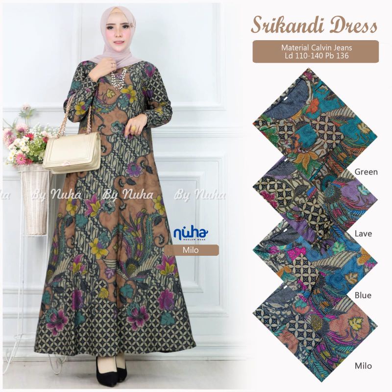 GAMIS BATIK JUMBO XXL - XXXL TERBARU 2023 SRIKANDI DRESS BY NUHA CALVIN JEANS PREMIUM HQ LD 110 MELA