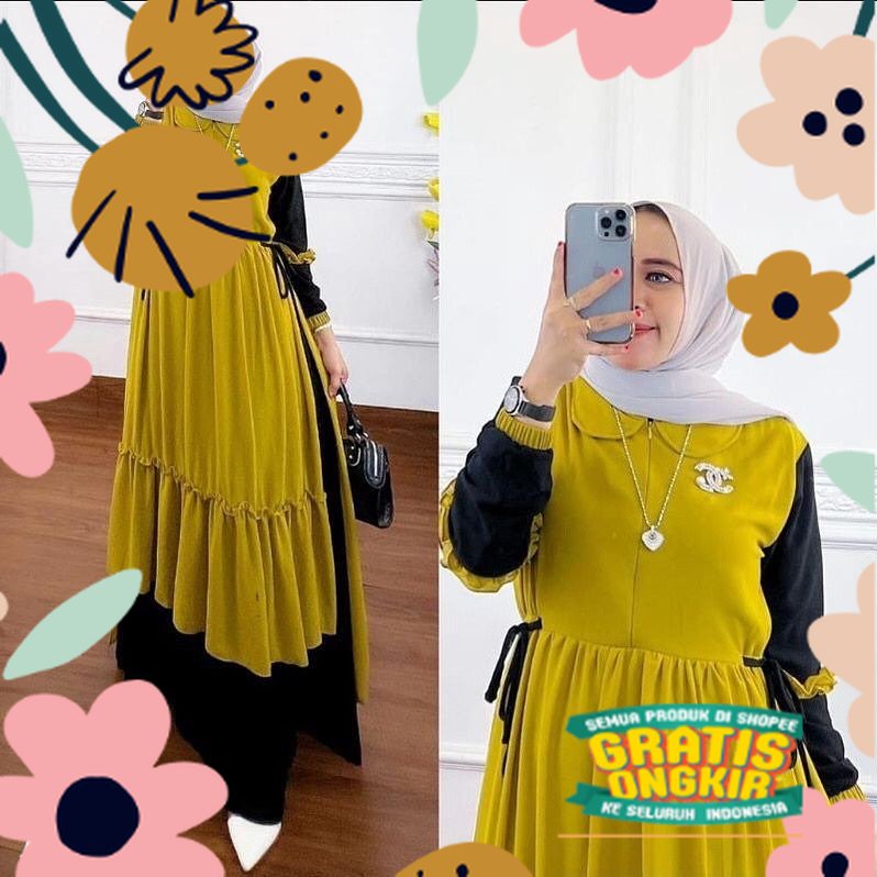 R.A - Prianka Maxy Gamis Muslim Wanita Modern Dress Maxi Gaun Kondangan Matt Ceruty Premium Fashion 