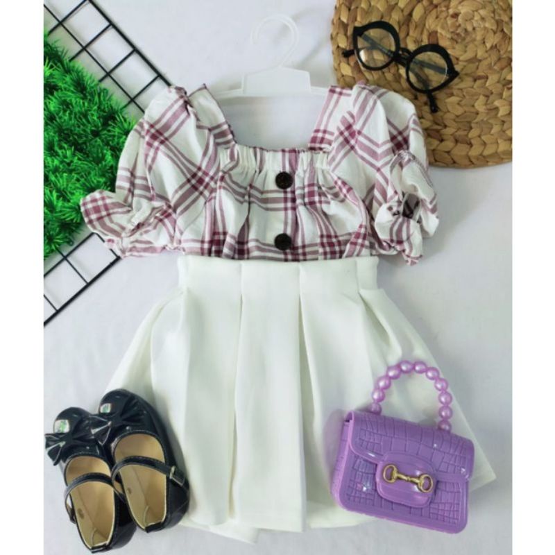 Setelan Baju Ifana Sabrina Kids Korean Style / One Set Blouse Top Anak Perempuan Lengan Balon 2-4 Tahun