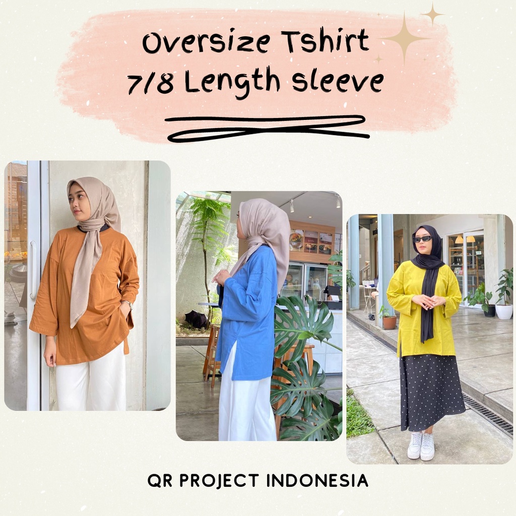 QR PROJECT ID - KAOS POLOS OVERSIZE LENGAN 7/8 dengan Slits Katun Combed 24s Premium