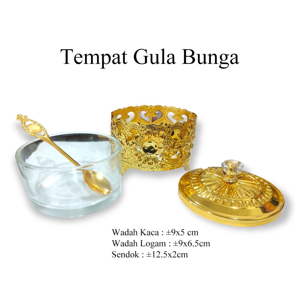 Toples Kaca Set Tempat Gula &amp; Sendok Emas Gold