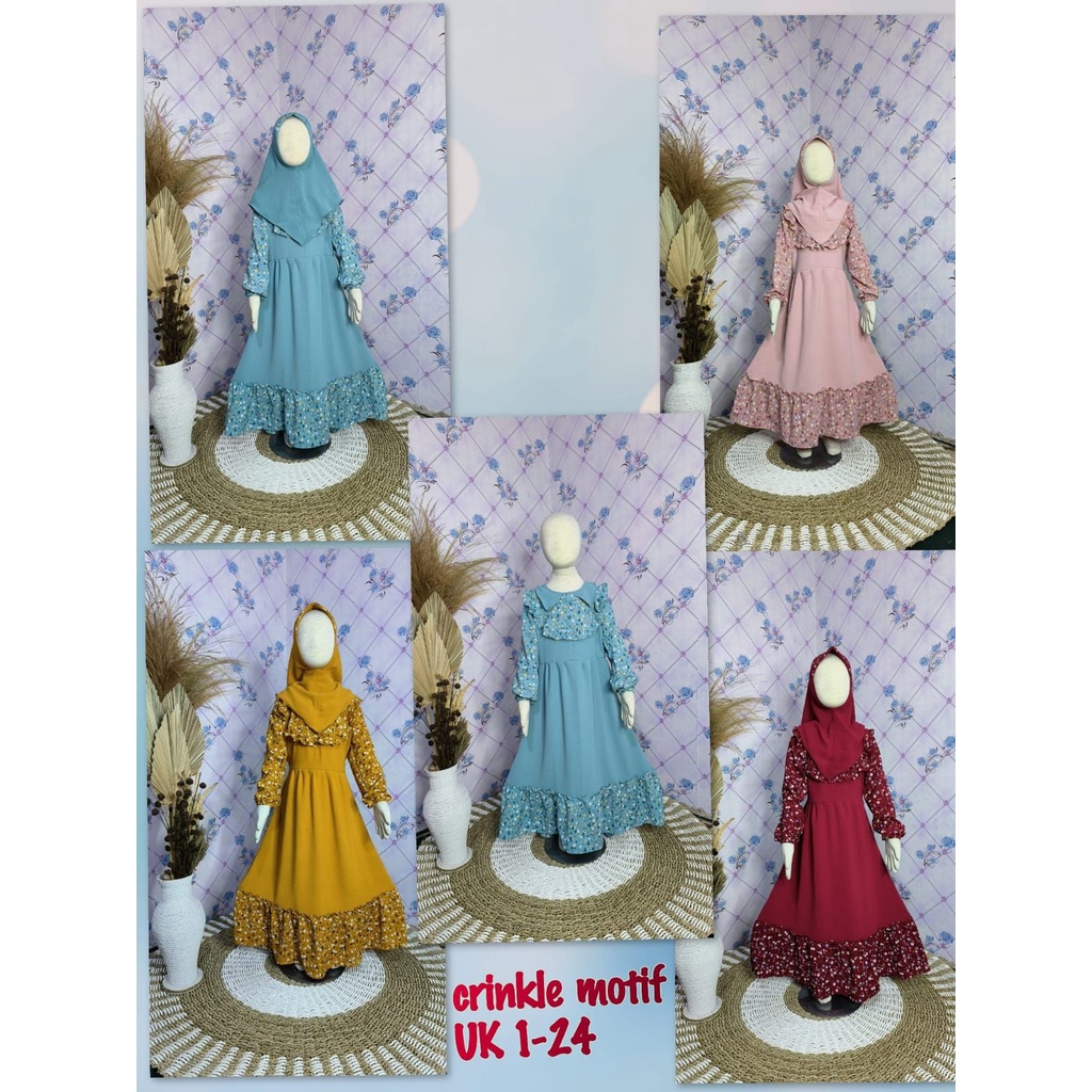 GAMIS ANAK BAJU MUSLIM ANAK CRINKLE SET JILBAB A6050