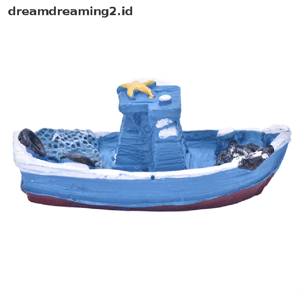 (dream) Pop 1pcs Yacht Kapal Kapal Nelayan Miniatur Peri Taman Rumah Rumah Kerajinan Micro Lansekap Dekorasi DIY Aksesoris.