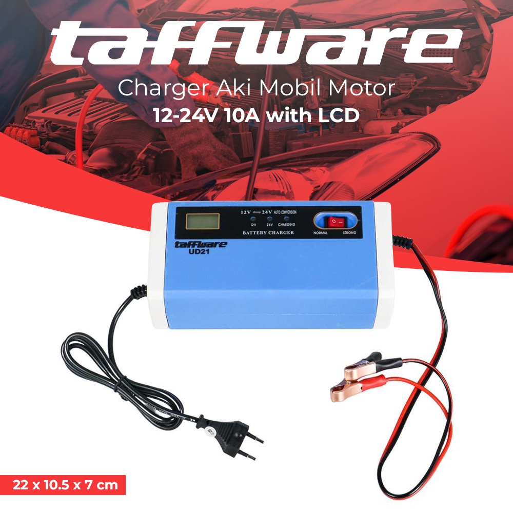 Alzenaa - Taffware Charger Aki Mobil Motor Lead Acid 12-24V 10A with LCD - UD21 - Blue