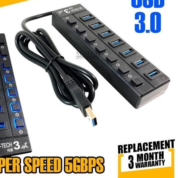 ❀ USB HUB 3.0 M-Tech 7 Port switch MT-UH7 Usb3.0 hub Mtech 7 port ON OFF ✶