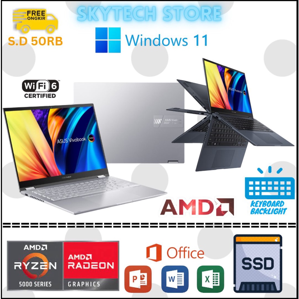 ASUS VIVOBOOK FLIP TN3402QA AMD RYZEN 5 5600H RAM16GB SSD512GB IPS TOUCHSREEN WINDOWS 11 &amp; OHS 2021 ORIGINAL