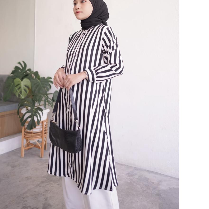[ BISA COD ] Long Tunik Kancing Tunik Salur Shakila Tunik Garis Terlaris
