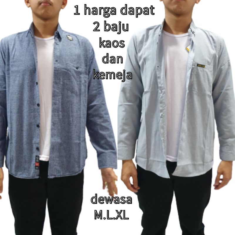 1 harga dapat 2 baju kemeja dan kaos bebas pilih warna M.L.XL