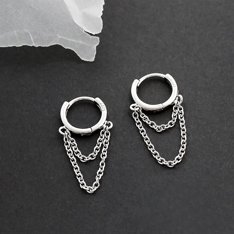 Kepribadian Fashion925 Sterling Perak Hoop Double Layer Rantai Anting Untuk Wanita Harian Kasual Pesta Punk Perhiasan Hadiah