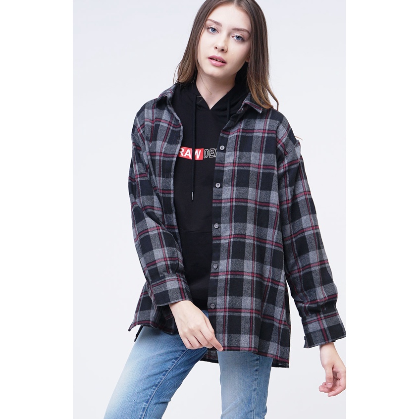 Logo Jeans Kemeja Wanita Flanel Delly Grey Black 24879L5GB
