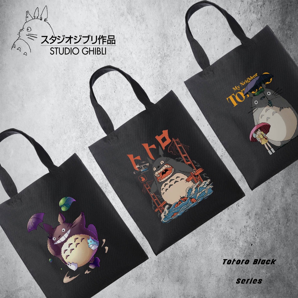 Tote bag Anime Totoro Hitam Tote bag premium Totebag seleting totebag Termurah Bahan Blacu