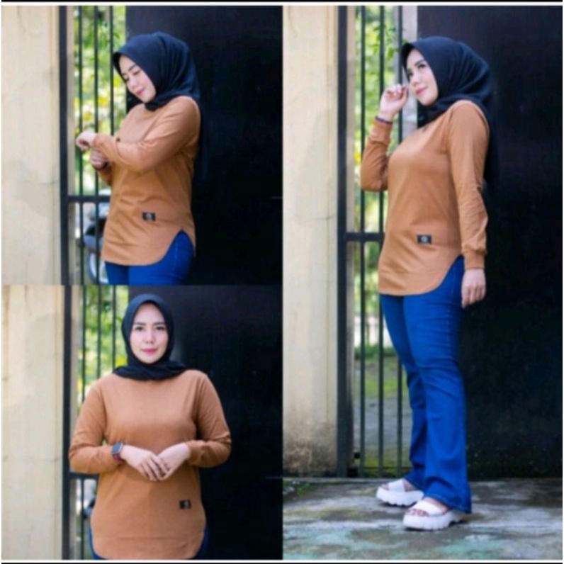 OVAL //KAOS POLOS WANITA JUMBO LENGAN PANJANG BODY OVAL SIZE M L XL XXL XXXL // KAOS DINARRY HIJAB S