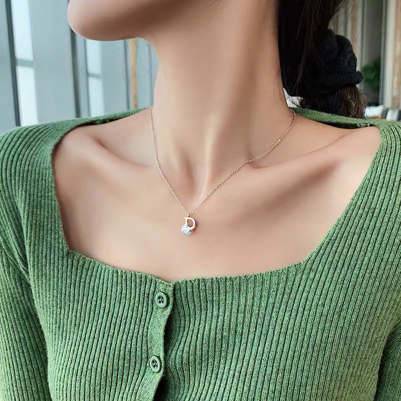 Kalung Desain Huruf D | Set Anting Gantung + Kalung Rantai Dengan Liontin Bunga Untuk Wanita | Rose Gold 18k | Sendok Garpu Bahan Stainless Steel | Aksesoris Bahan Titanium Steel