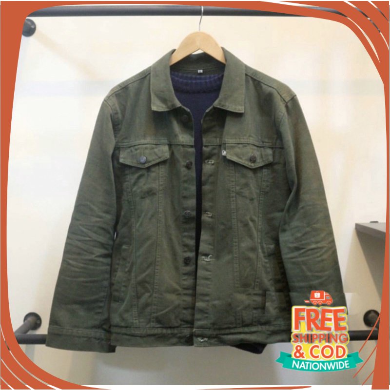 JAKET JEANS NEW BREND DENIM UNISEX/ JACKET JEANS CLASSIC GREEN ARMY BY MAJESTY