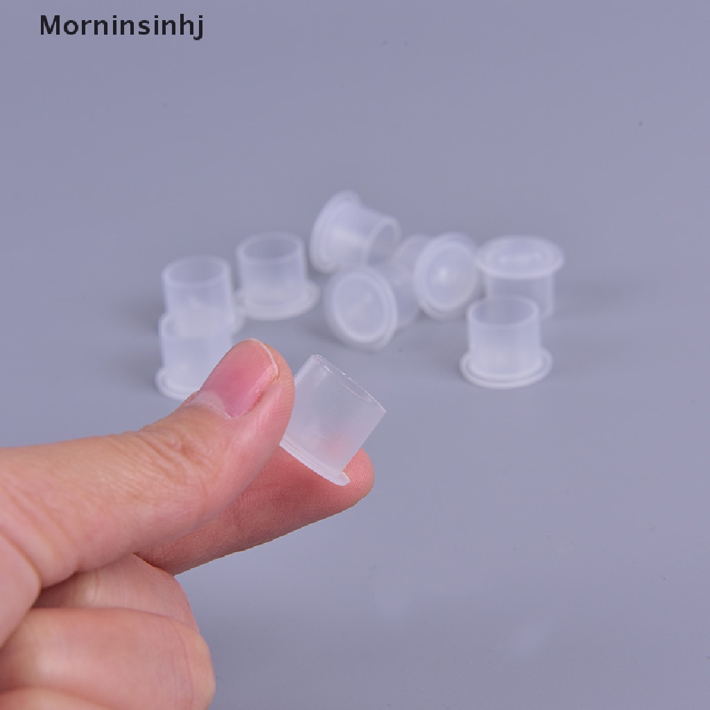 Mornin 100pcs Gelas Tinta Tato Wadah Plastik Bening Permanen Makeup Pigmen Caps id