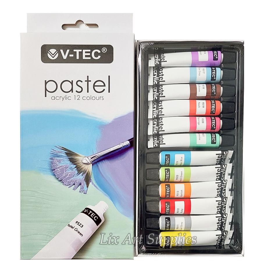 

N95 Cat Akrilik Warna Pastel V-TEC Set 12x6ml / Pastel Acrylic TELAH HADIR √