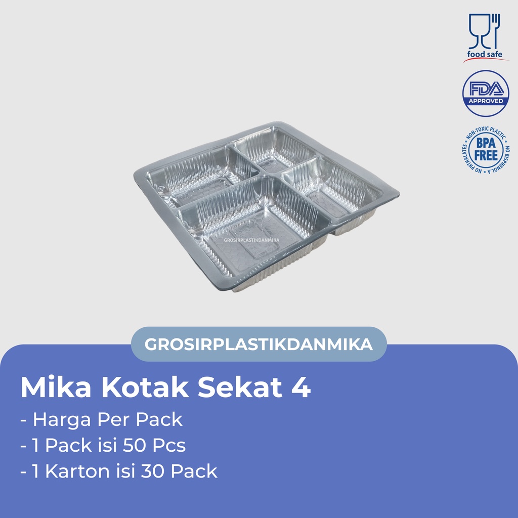 MIKA PLASTIK SEKAT 4 / MIKA SEKAT 4 BOX NASI KATERING UKURAN 18x18