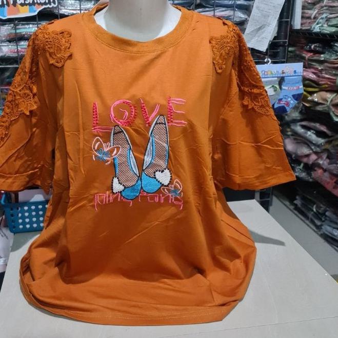 ➼ Kaos Lengan Pendek Import Jumbo XXXL Tiramisu Aplikasi Bordir ♢