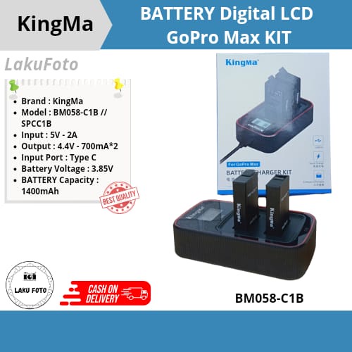 Kingma Battery / Baterai GOPRO MAX HERO Dual Charger + Baterai KINGMA