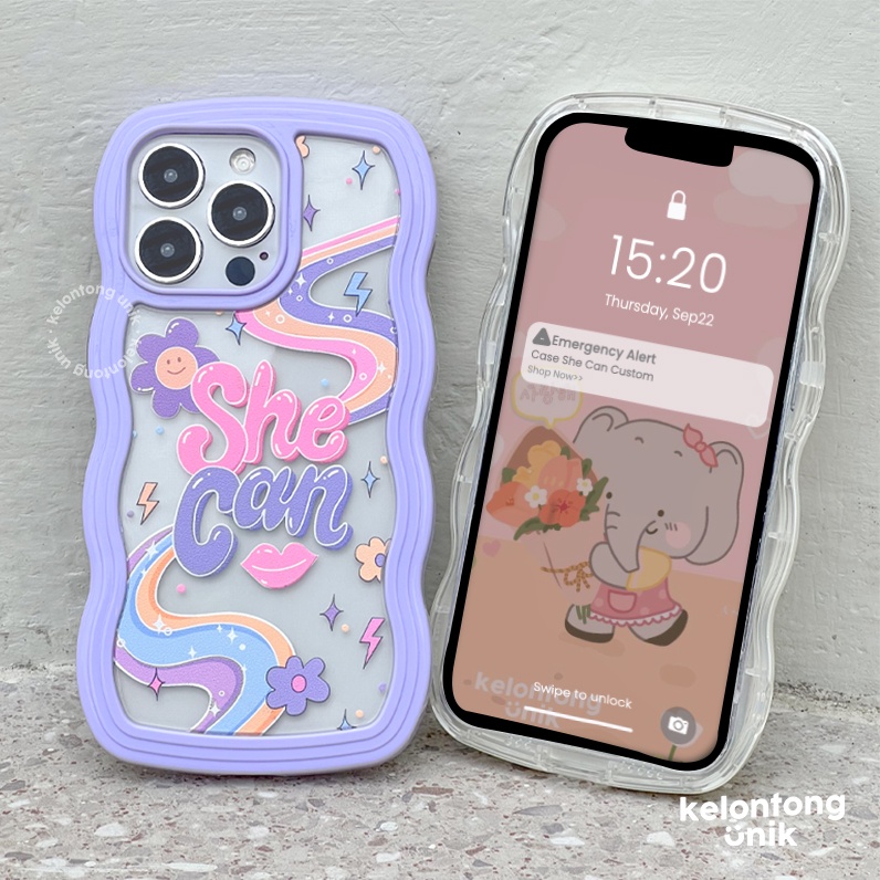 For iPhone - She Can 2in1 Pastel Wavy Case