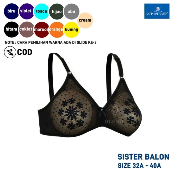 Sapphire Sister Bh Bra Sister Balon Transparan Tanpa Kawat Busa Orisinil / Sapphire Sister Bra Balon Semi Transparan BH Tidur