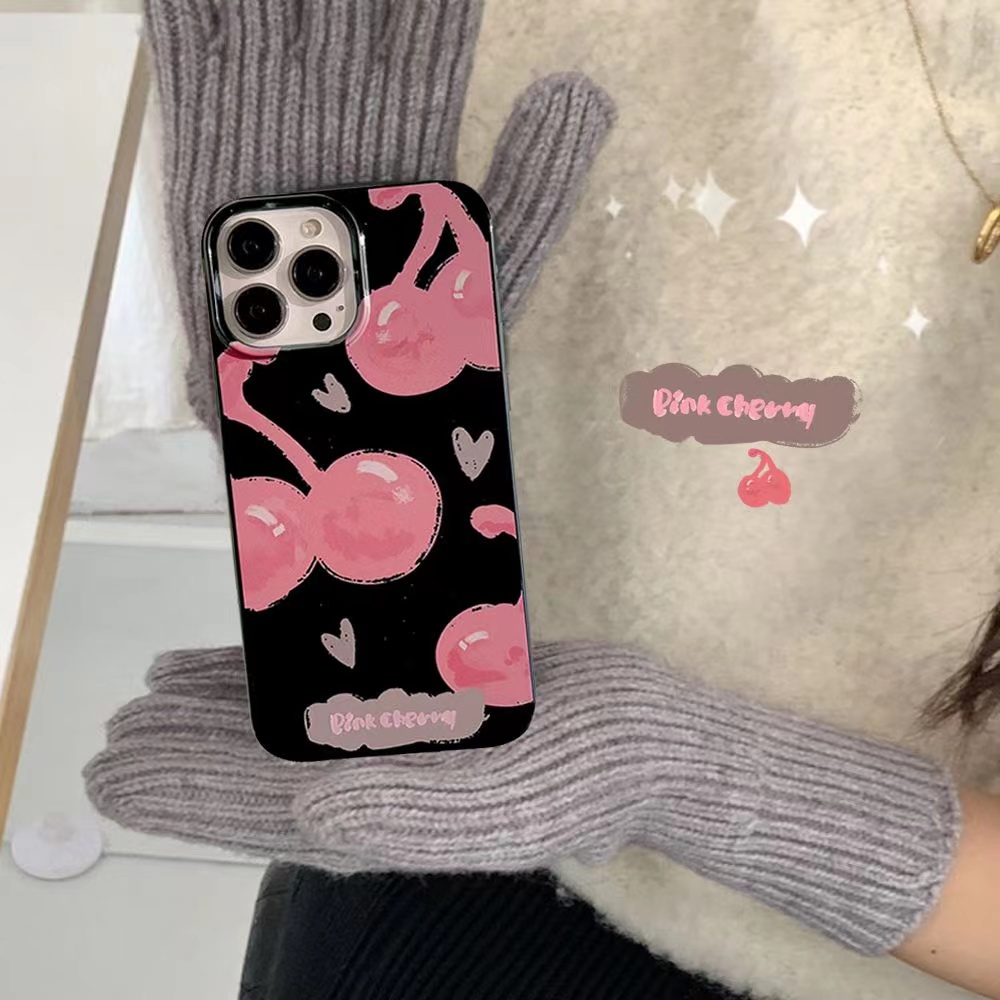 IPHONE Ins Pink Cherry Cocok Untuk Iphone14 14pro 14plus 13 13mini 13pro 13prm iPhone12 7Plus 8Plus Xr XS 13 12mini Pro Max TPU Empat Sudut Casing Ponsel Tahan Guncangan