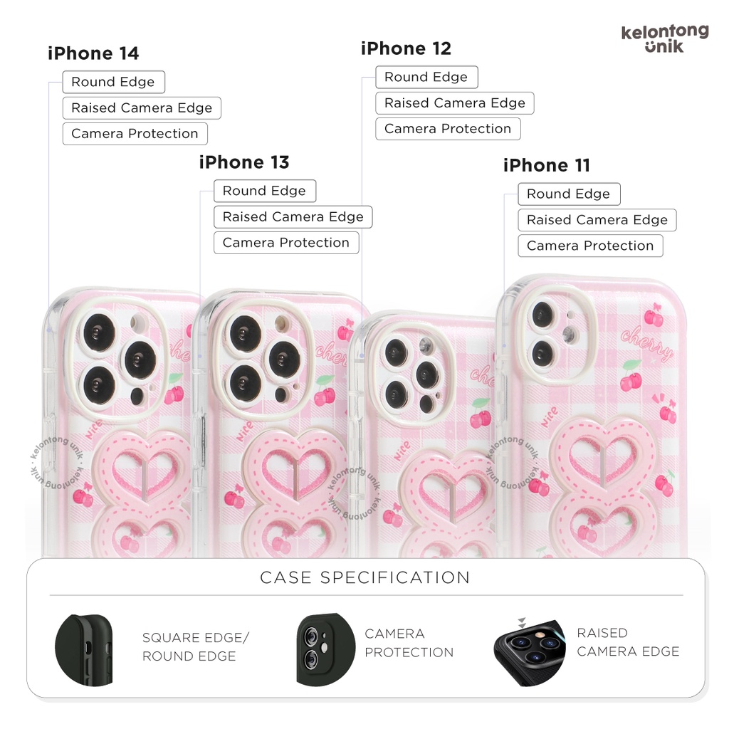 For iPhone - Cherry Shockproof Case with Built-in Heart Strap Holder