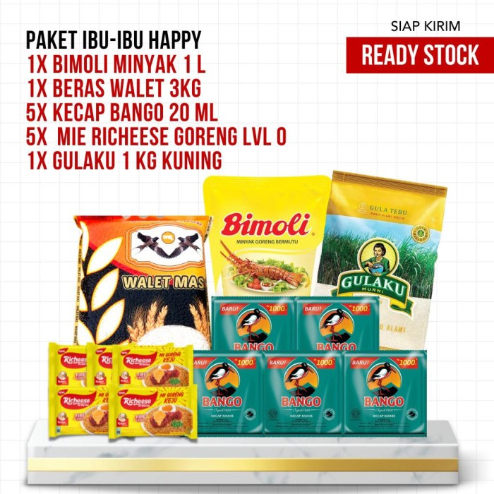 PAKET SEMBAKO IBU HAPPY - Bimoli 1L + Beras 1kg + Gulaku kuning