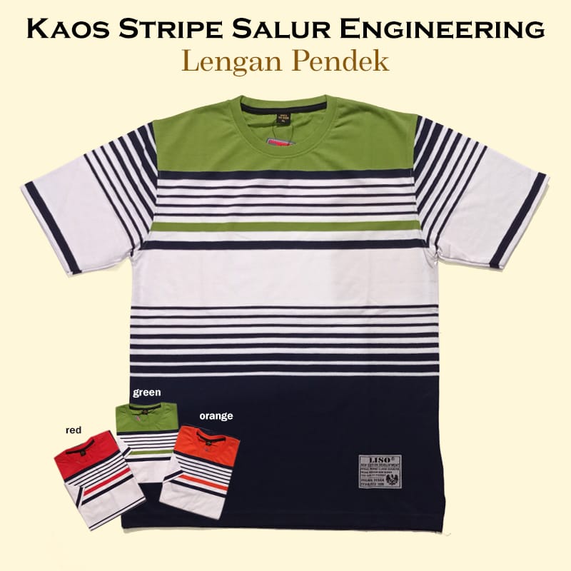 Kaospolos - Kaos stripe salur engineering | kaos belang garis garis lengan pendek 7883