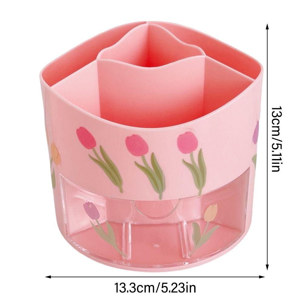 R-FLOWER Pen Holder School Office Supplies Pencil Box 5 Grid 360 Degree Rotating Desktop Organizer