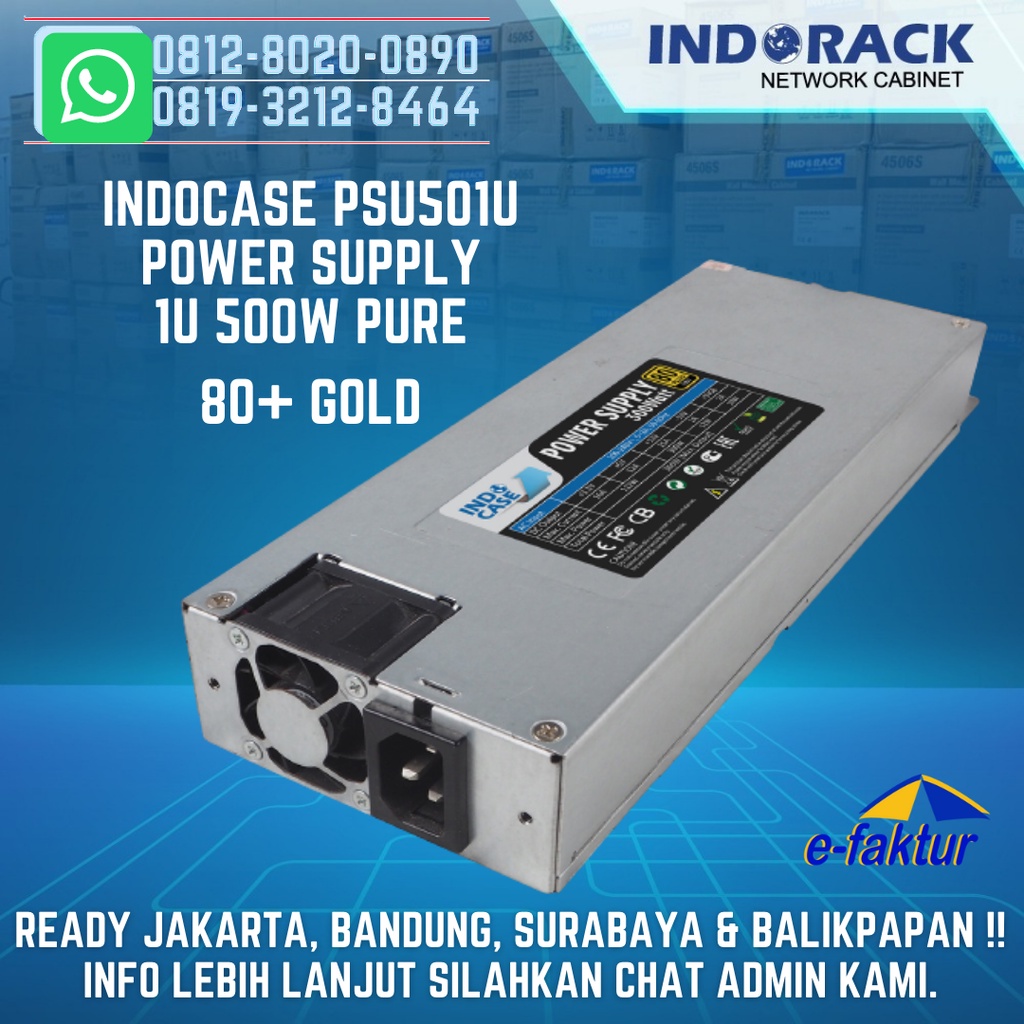 PSU501U INDOCASE Power Supply 500W PURE 80+ GOLD for Rackmount Case 1U
